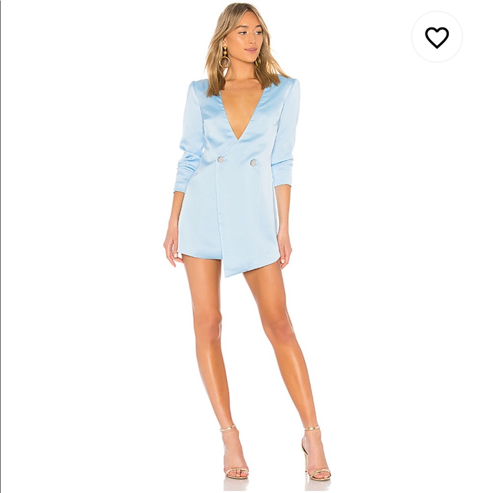 NBD Light Blue Satin Mini Blazer Dress